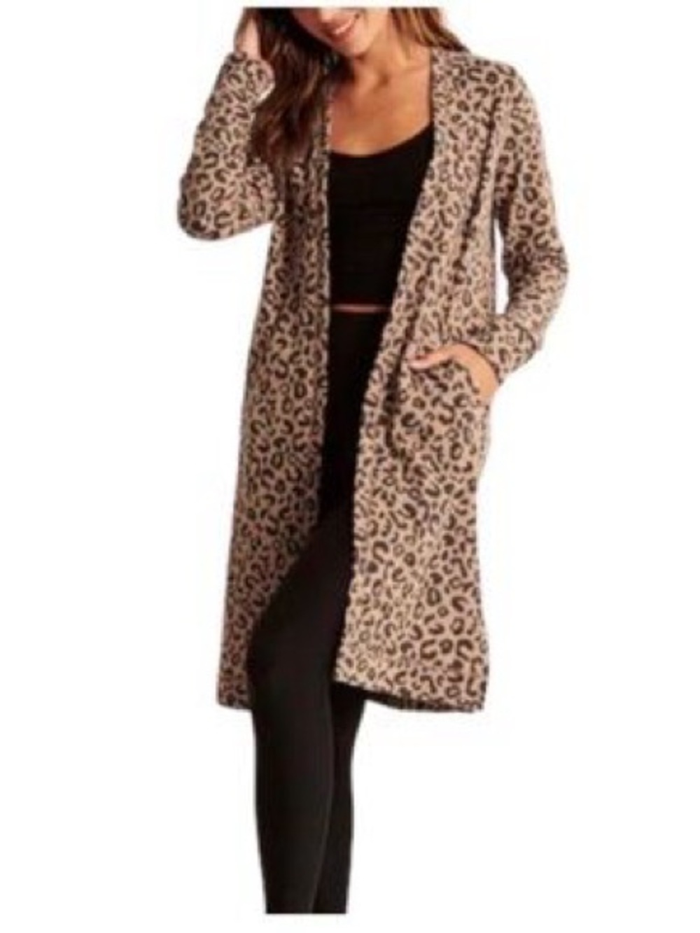 Abercrombie & Fitch Leopard Print Longline Cardigan - Beige/Black